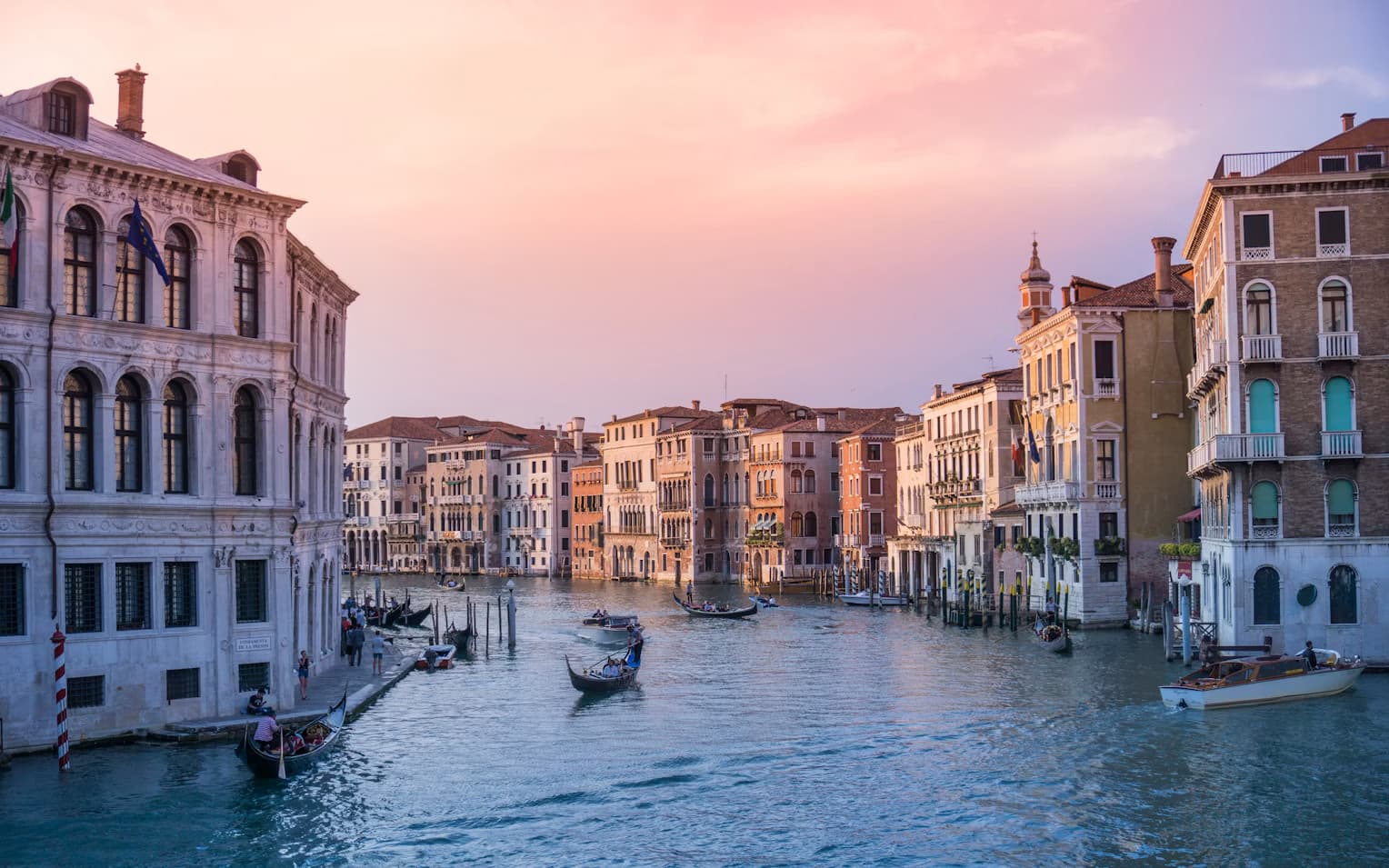 River town in Italy at golden hour