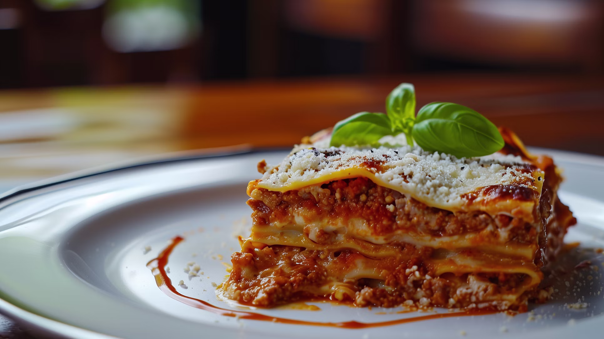 Baked lasagna in a pan