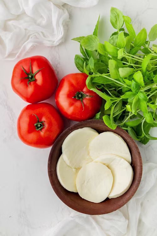 Fresh mozzarella and market produce